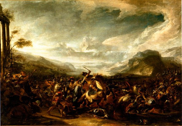 Ancient battle in a valley: a painting by Jacques Courtois also known as 'il Borgognone'