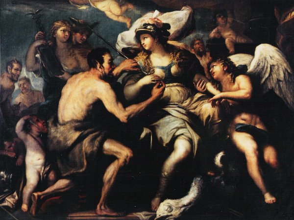 Justice disarmed by Love and Vice: a painting by Luca Giordano