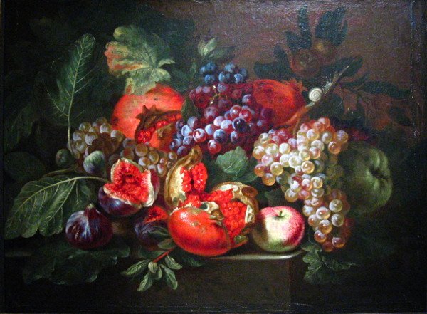 Still life with grapes, apples, figs and pomegranates: a painting by Michelangelo Cerquozzi