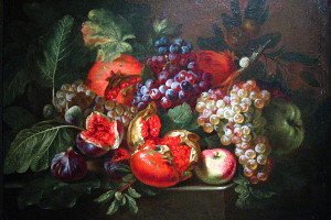 Still life with grapes, apples, figs and pomegranates: icon of a pianting by Michelangelo Cerquozzi